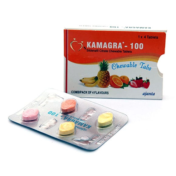 Kamagra 100 rágótabletta Négy íz Sildenafil Citrát CT 1×4 Gyógyszertár EU
