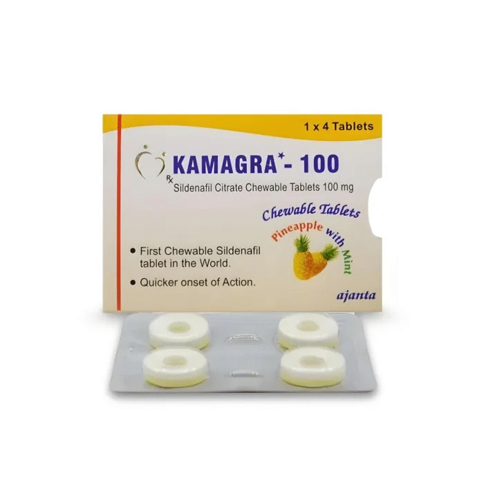 Kamagra 100 Ananász és Menta Szildenafil Citrát CT 1×4 Gyógyszertár EU