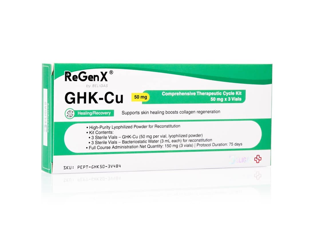 ReGenX GHK-Cu 50 mg/ml, 3 db (50 mg) fiola + 3 db (3 ml) víztartály - Beligas(international)